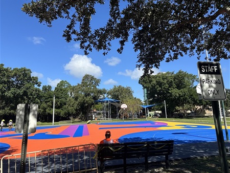 New, colorful, basketball courts at Legion Park 2