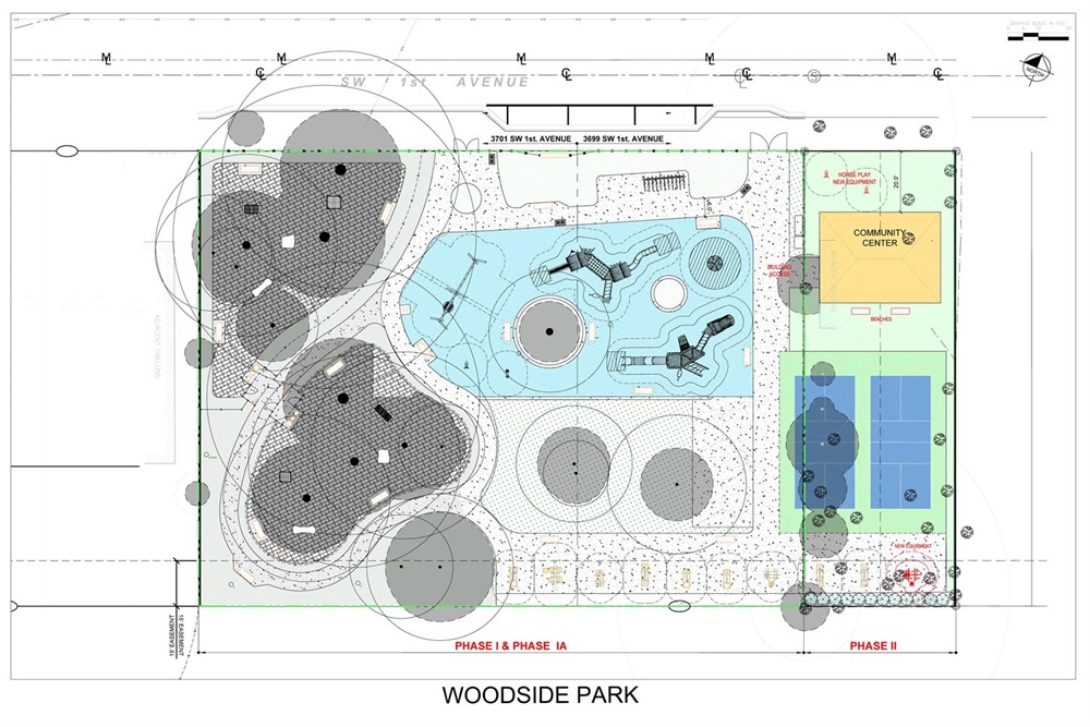 Woodside Mini Park Plans Drawing, Phases 1, 1A and 2