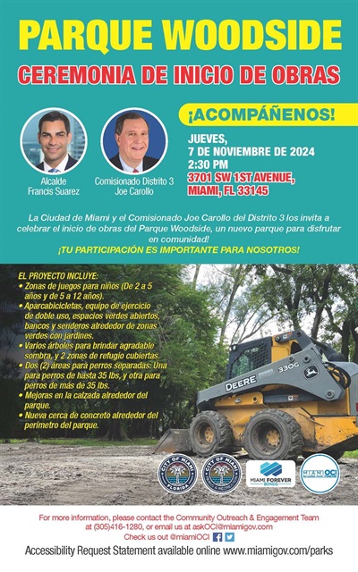 Woodside Park Groundbreaking Ceremony Flyer Spanish