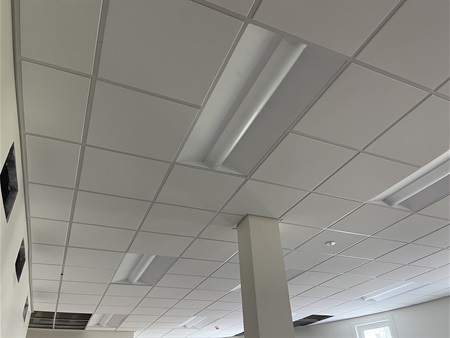 Legion park community building, ceiling completed.JPG