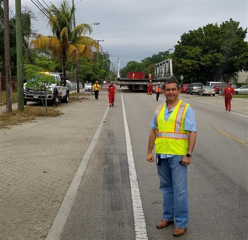 A Photo of the PBA Fern Isle (Ronald Regan Park) bridge being transported to the park.